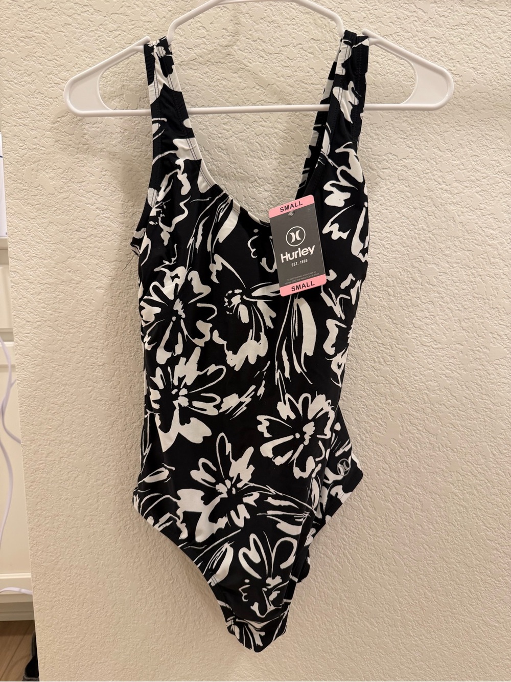 Hurley Women’s Black & White Floral One-Piece Swimsuit